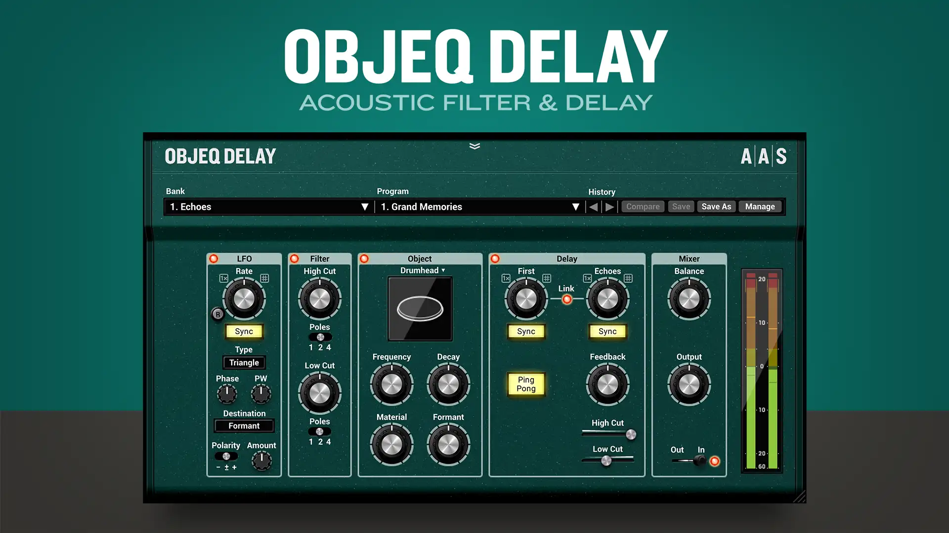 Objeq Delay acoustic filter and delay plug-in VST AU AAX