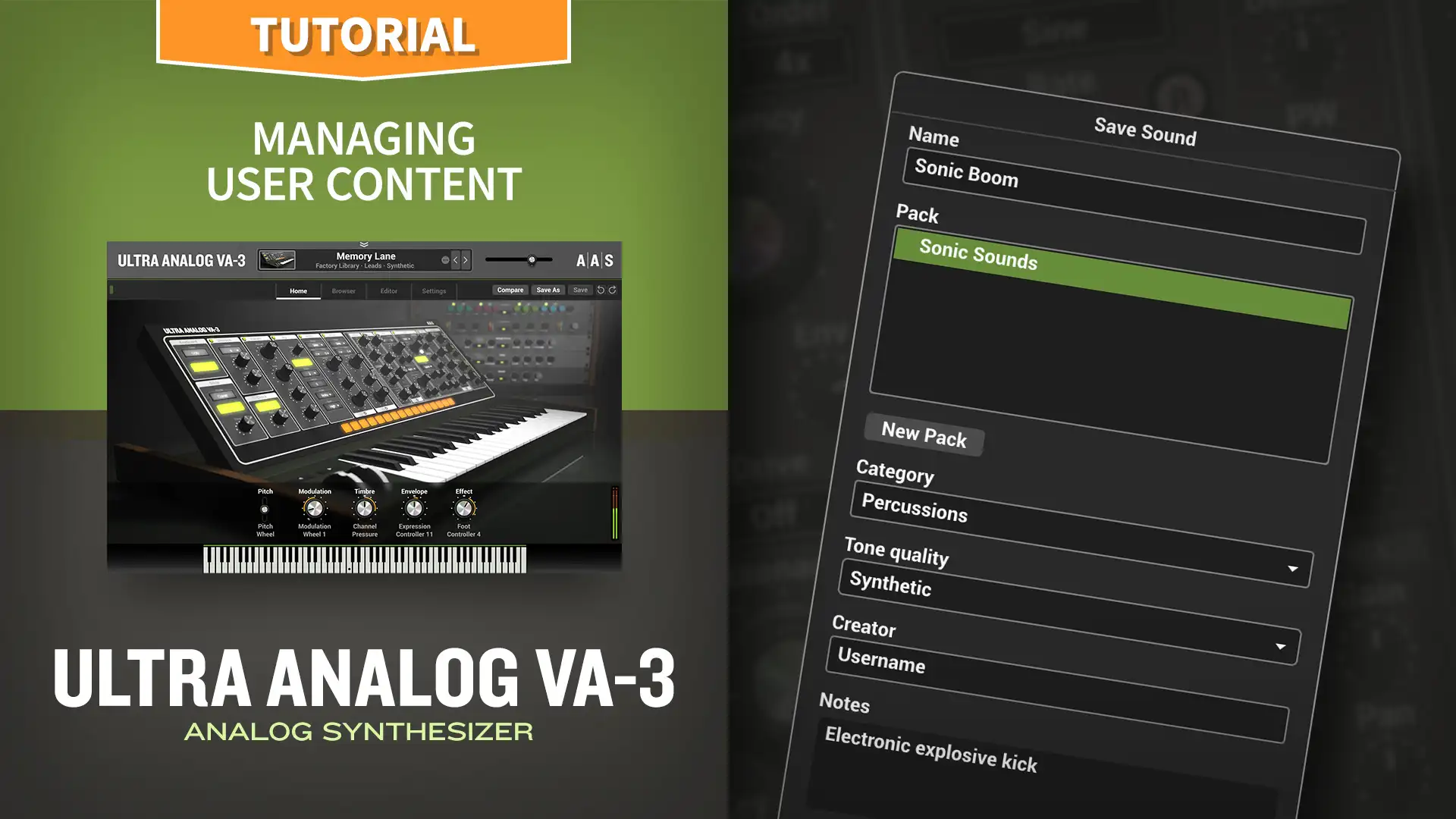 Managing user content with the Ultra Analog VA-3 analog synthesizer plug-in