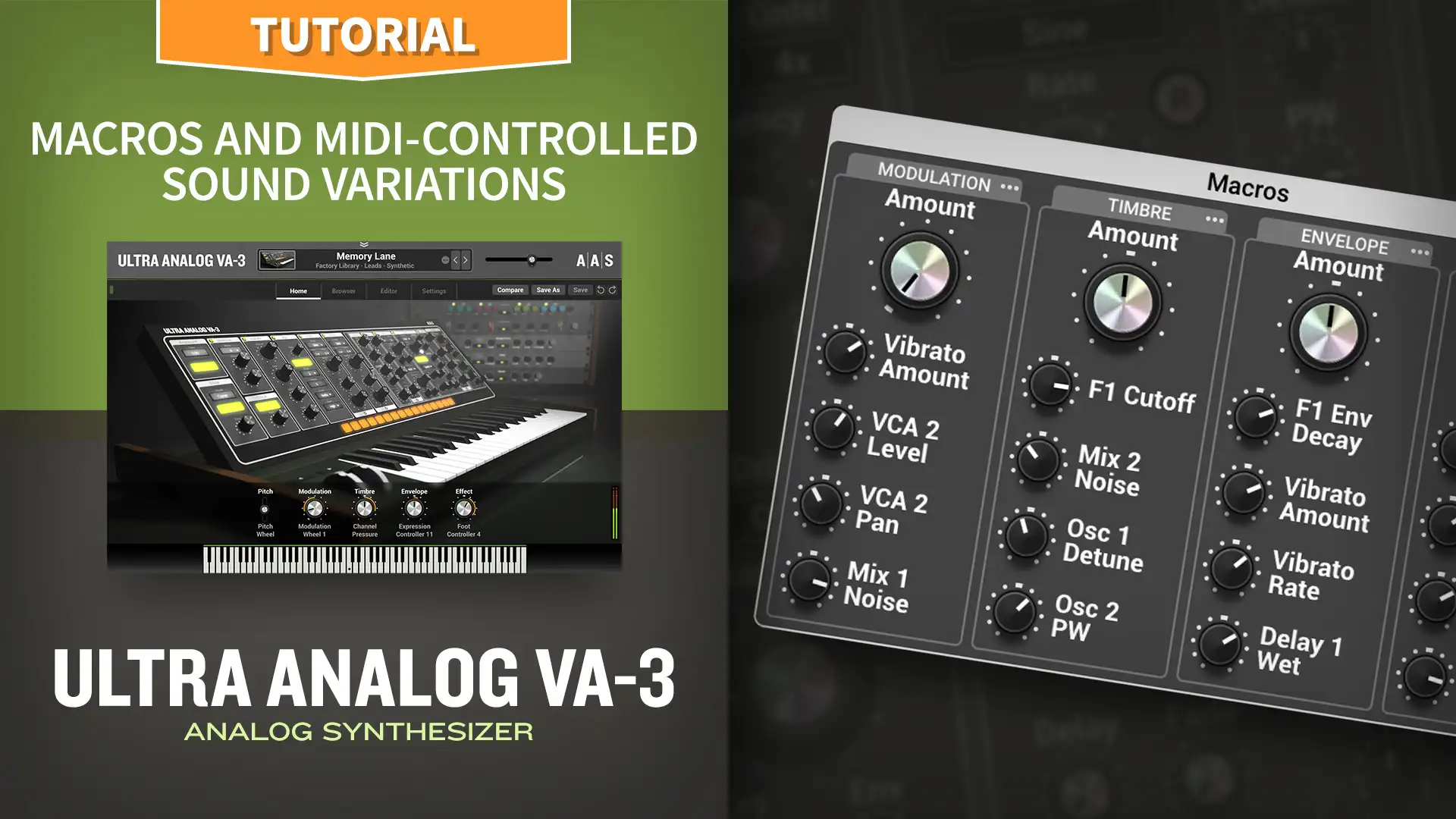 Macros and MIDI-controlled sound variations with the Ultra Analog VA-3 analog synthesizer plug-in