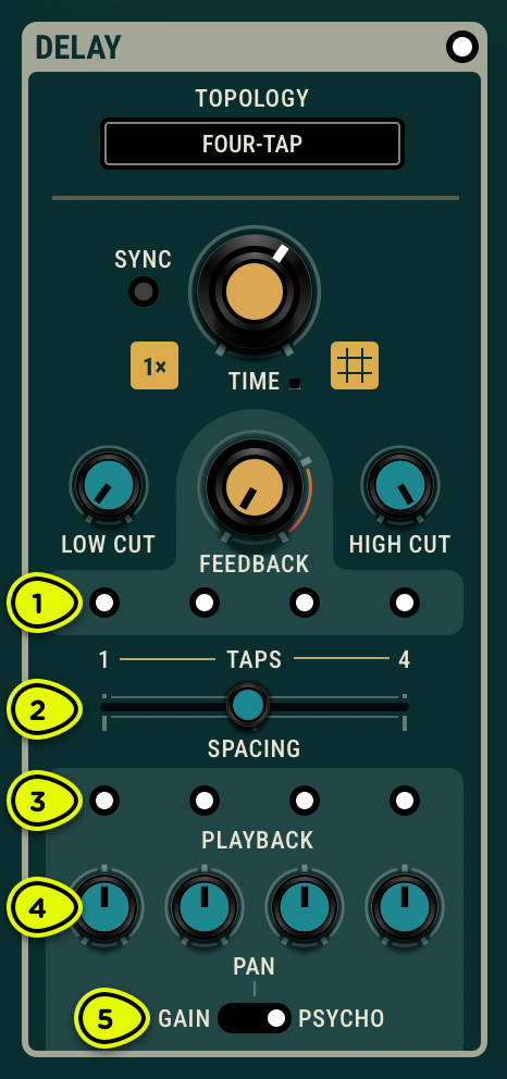 Delay module with the Four-tap topology selected