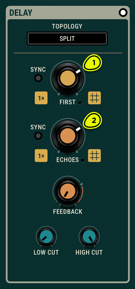 Delay module with the Split topology selected