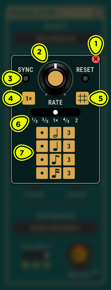 The extended panel for synchronisation, note divisions, and multiplier